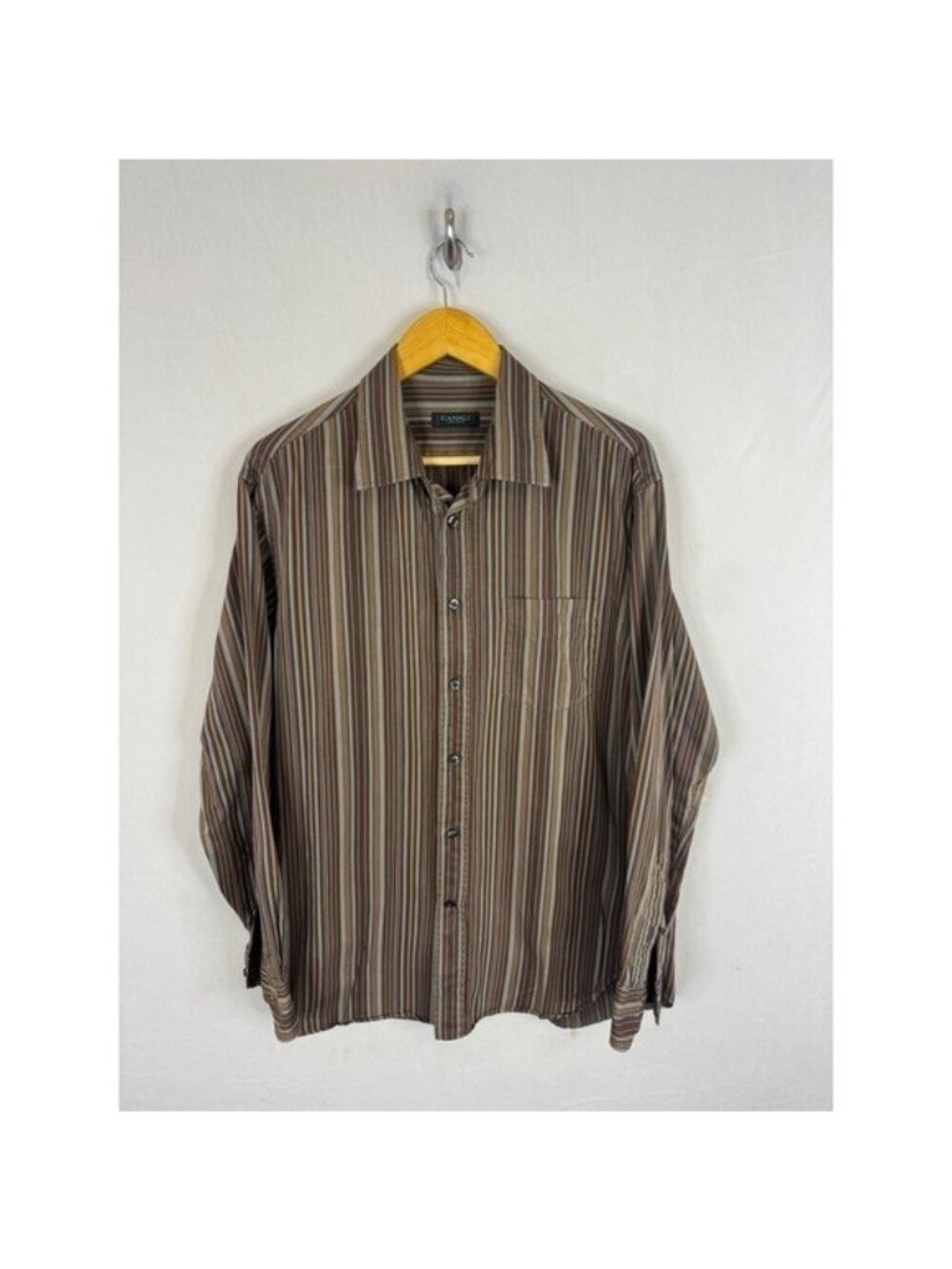 Canali Sportswear Mens Large Brown Multi Stripe Long Sleeve Button Down Shirt